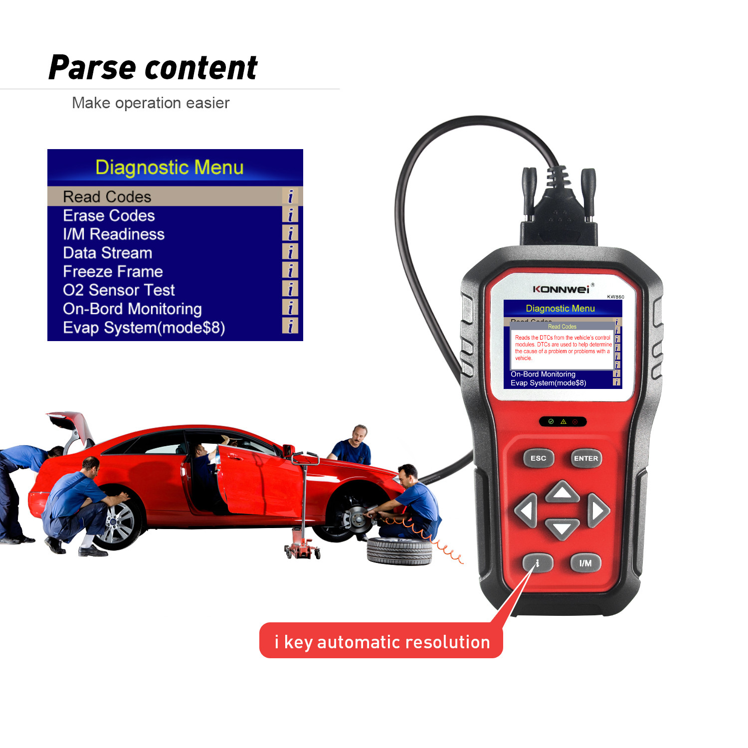 2.8" LCD KW860 Konnwei Car Diagnostic Scanner OBD2 EOBD Protocol