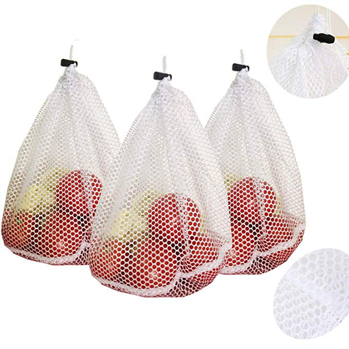 Polyester Mesh Drawstring Bags , Drawstring Produce Bags Double Stitched For Fruits Vegetables