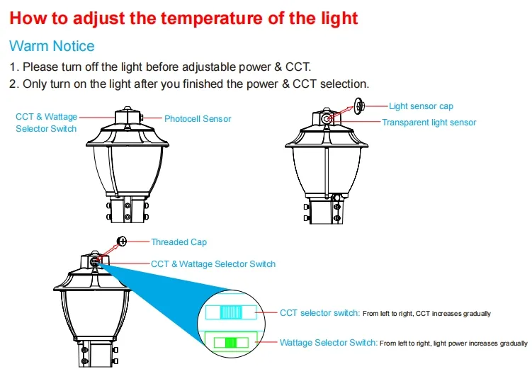 16+ Years Factory Tunable Anti-Shok IP65 48/64/80W Waterproof 130lm/W Fairy Lawn Courtyard Landscape Park Yard Pathyway Street Post Top LED Garden Light