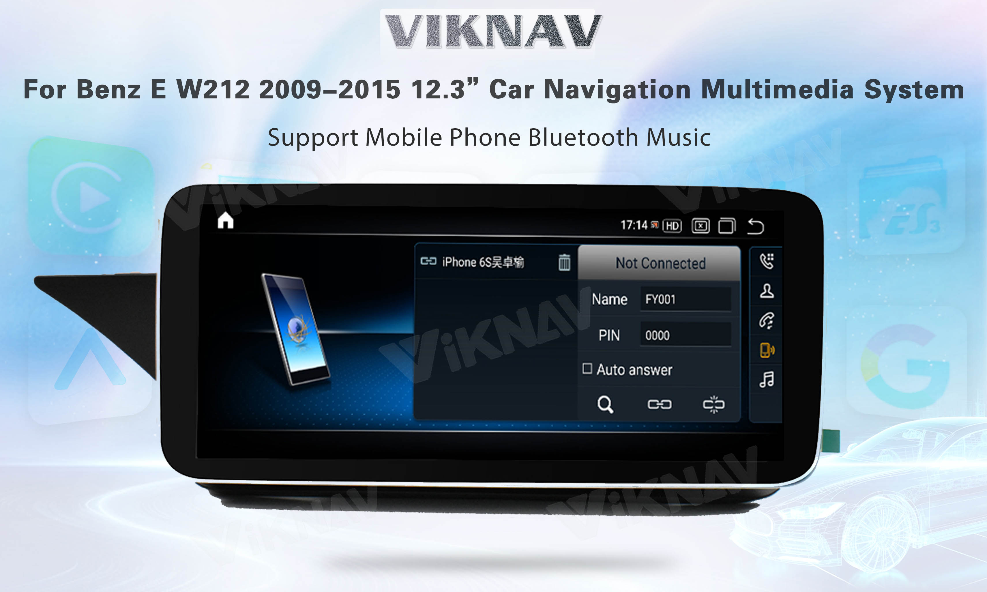 Viknav 12.3inch Android Car Radio With Screen For Mercedes Benz E Class W212 2009-2015 GPS Navigation 2Din Player NTG4.5