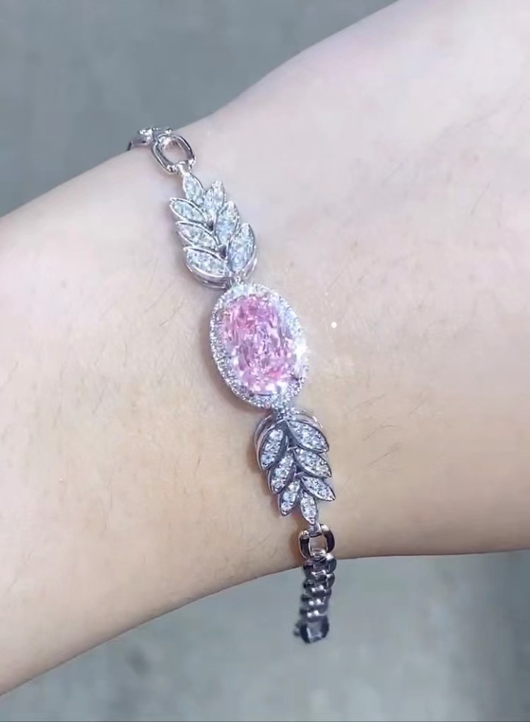 Oval Cut Synthetic Diamond Tennis Bracelet 2.72ct Pink Diamond Bracelet Oval Shape