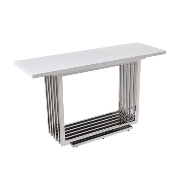White Marble And Chrome SS Console Table For Living Room Furniture