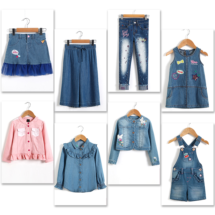 Custom Kids Denim Clothes Jeans Pant Adjustable Waist Zip Around With Printed Belt
