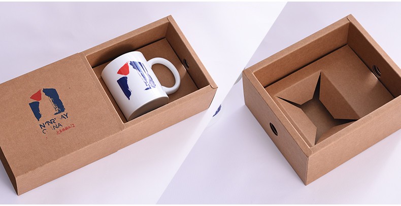 Foldable Sliding Rectangle Kraft Corrugated Boxes Gift Coffee Mug Shipping Boxes With Drawer