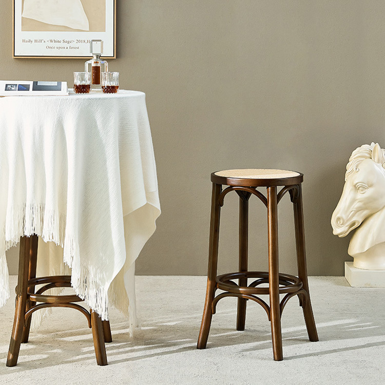 27.95" Classic Cafe Bar Stool Kitchen Rattan Breakfast Wooden Small Step Foot