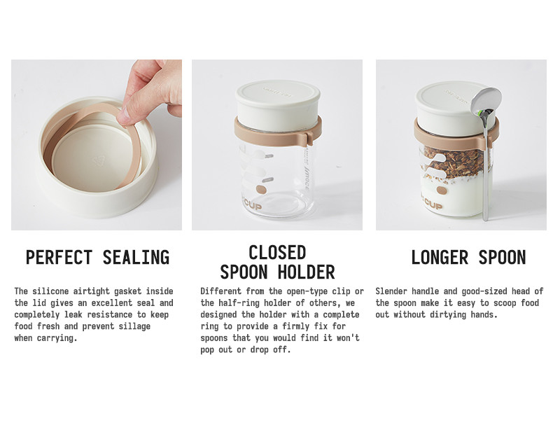 Versatile Long Spoon Reusable Overnight Oats Jar Leak Proof Wide Mouth