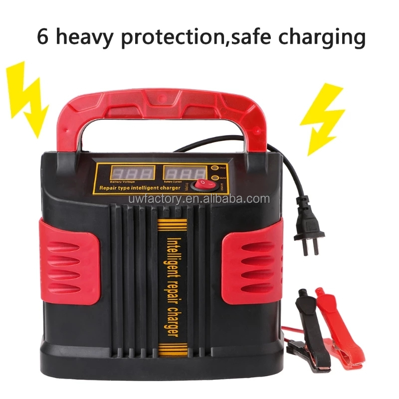 Full Automatic LCD Display 12V12A 24V6A Portable Car Battery Charger with Over-charging Protection and Repair Function