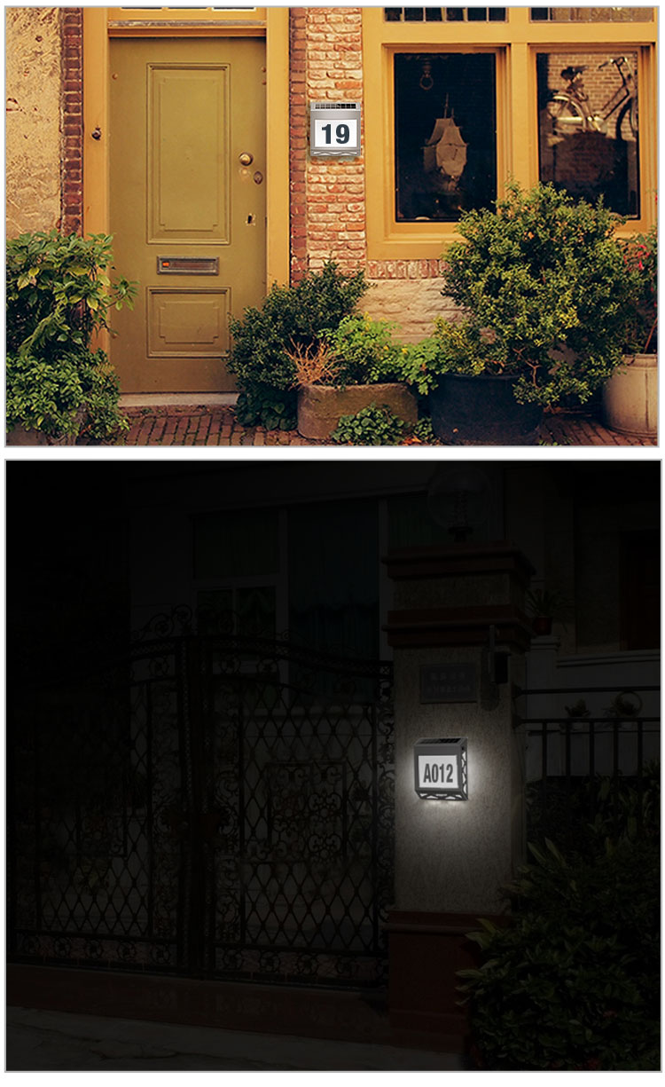 DC 4V Outdoor Solar House Number LED Door Sings Wall Stainless Steel 500mAh