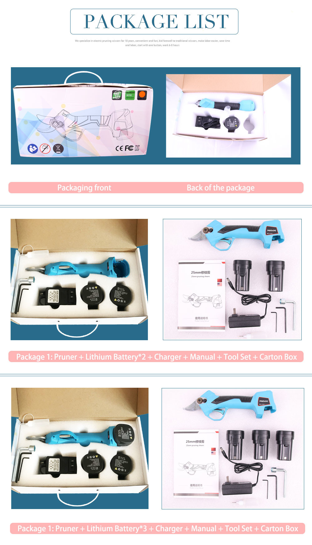 16.8V 2.5CM Battery Orchard Pruer Electric Pruning Scissors Shears with Finger Protection