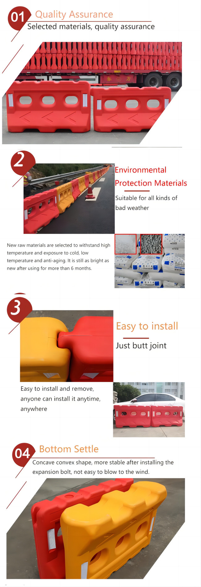 Safety Temporary PE Plastic Road Barriers For Roadway Safety 1300X650X200X400mm