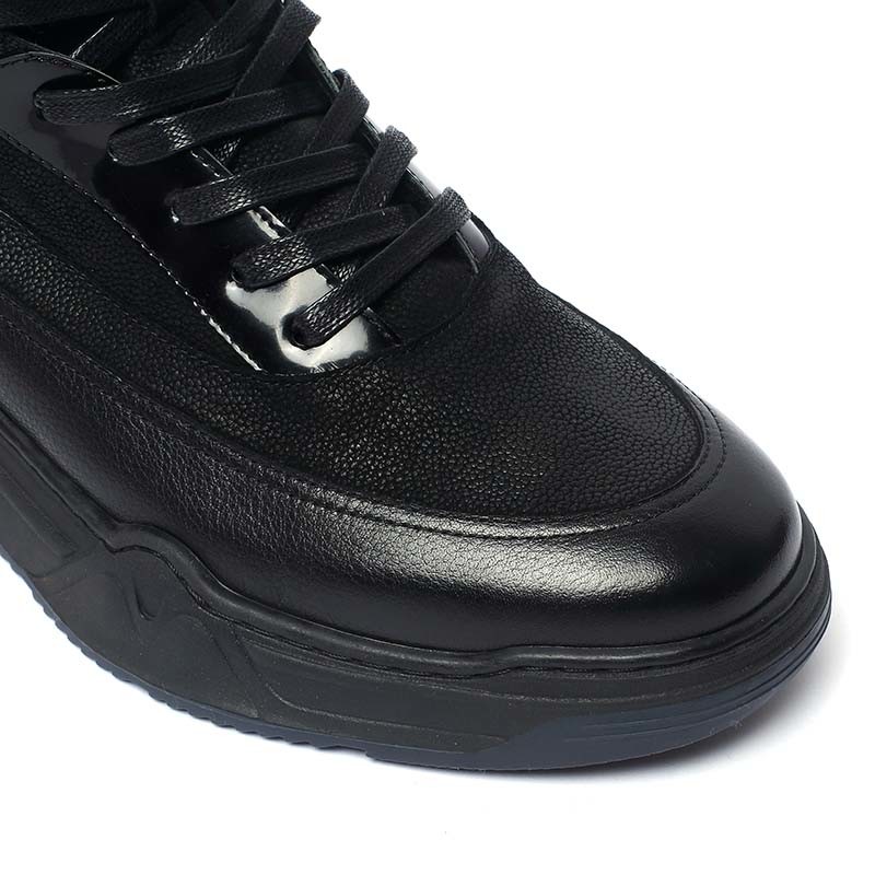 Rubber Outsole Winter Black Mens Leather Casual Boots