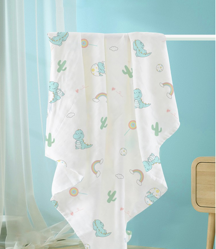 Lovely Dinosaur Printing Muslin Gauze Fabric 110gsm Good Water Absorption