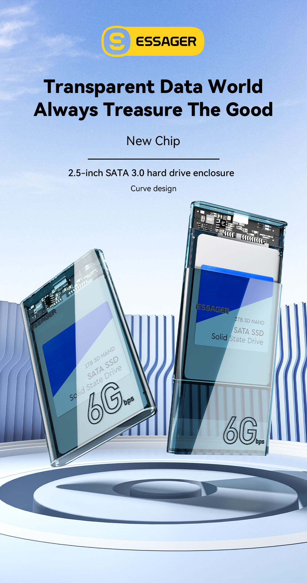 SATA Hard Drive Enclosure Disk Enclosure Transparent 2.5 Inch