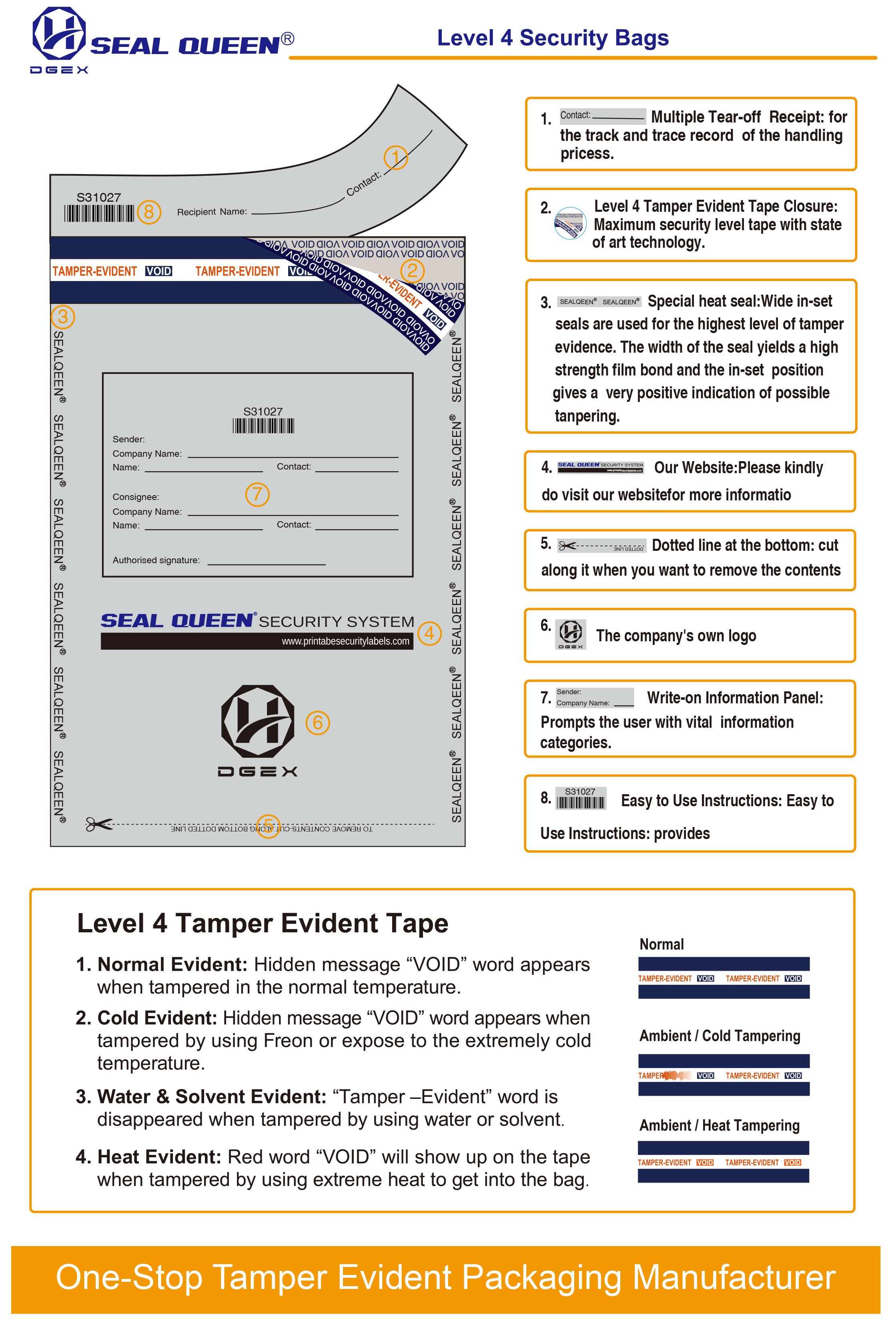 Strong Adhesive Hot Melt Void Tamper Evident Tape For PE Courier Bags