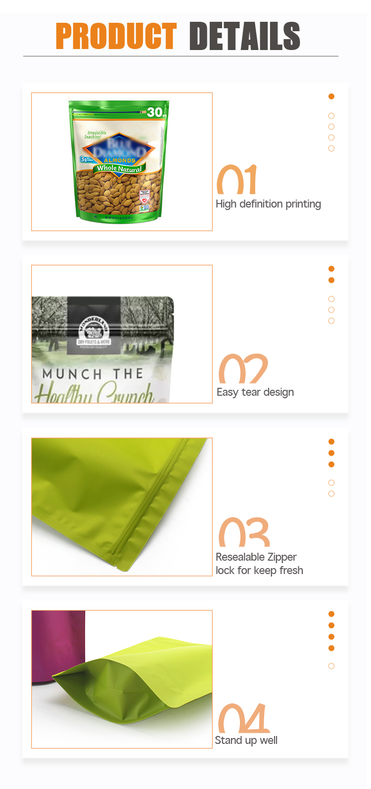 BOPP Zipper Dried Food Packaging Bag 250g Waterproof Plantain Chips Packaging Easy Tear