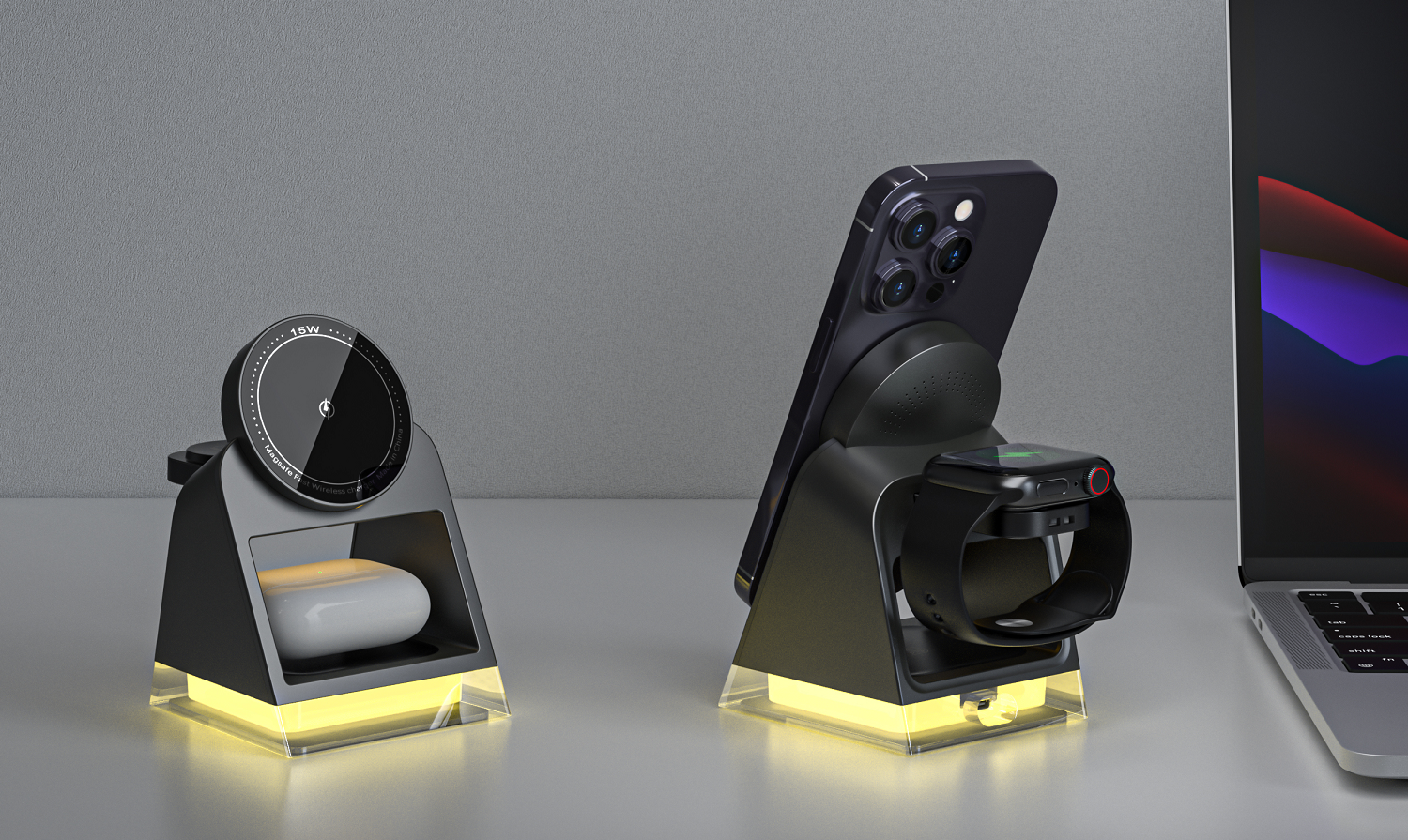 15W Magnetic Multi Device Wireless Fast Charger Station 3-in-1 for 3 Devices