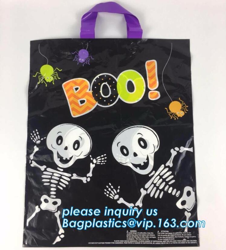 Custom Printed Stand Up Block BottomSoft Loop Handle Plastic Carrier Shopping Bag，Plastic Soft Loop Handle Bag for Shopp