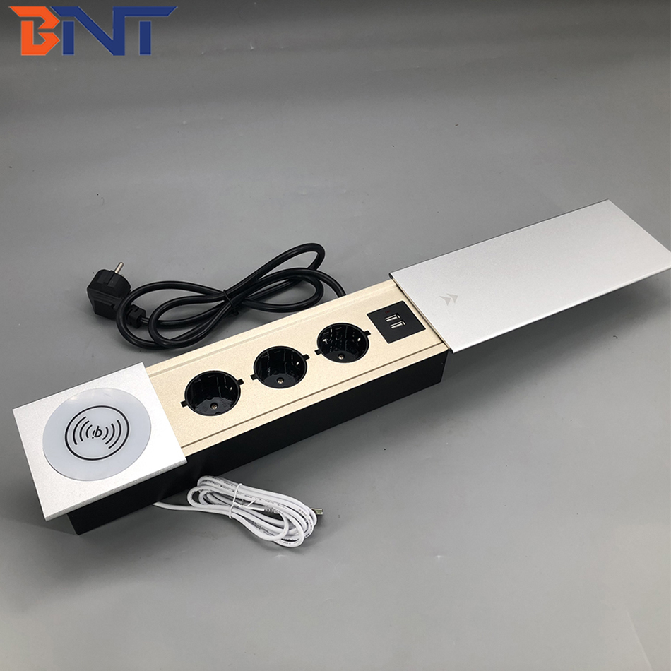 CE Rohs approve EU power wireless charger table socket outlet with slide cover