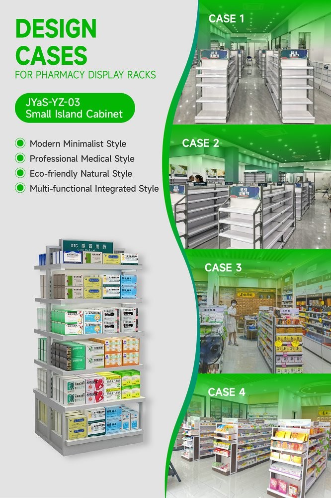 JYaS-YZ-03 Eco-friendly Medicine Display Area Cabinet with White Over-oiled Board and Aluminum Price Tag Slot