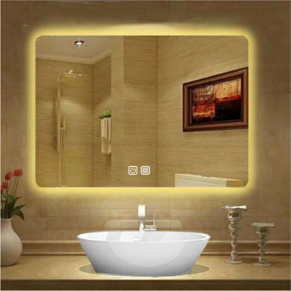LED Light Touch Beveled Round Light Smart Salon Vanity Makeup Bathroom Wall Mirror