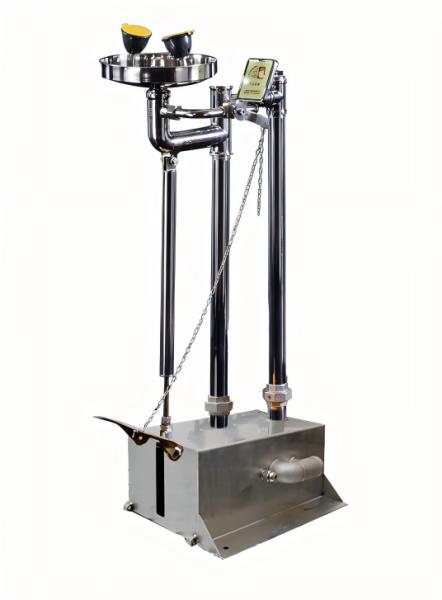 Small Pedal Mounted Combination Emergency Shower And Eyewash Stainless Steel