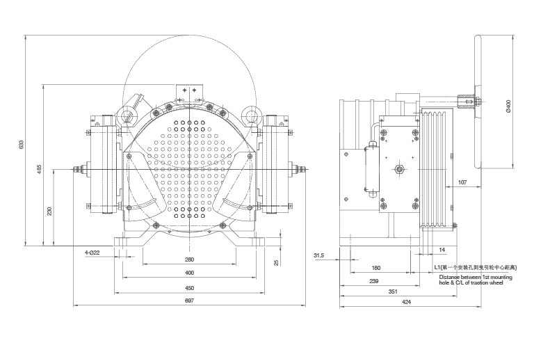Low Temperature Rise Gearless Motor For Elevator , Block Brake Elevator Electric Motor
