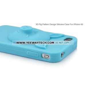 3D Pig Pattern Design Silicone Case For iPhone 4S - Light Blue