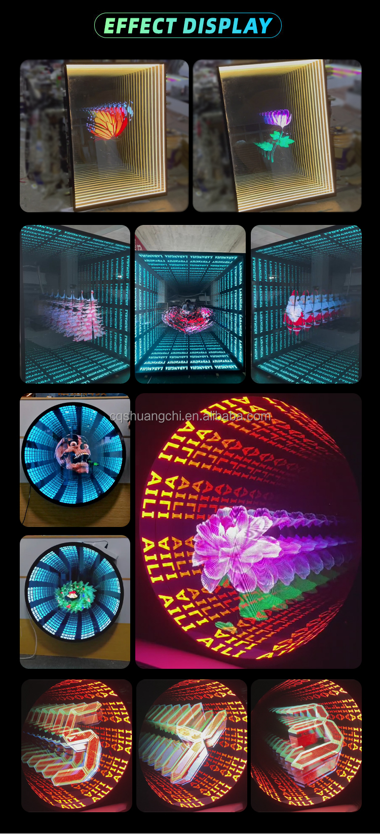 Customized 3D Hologram Fan Infinity LED Mirrors with 300000 Hours Working Lifetime