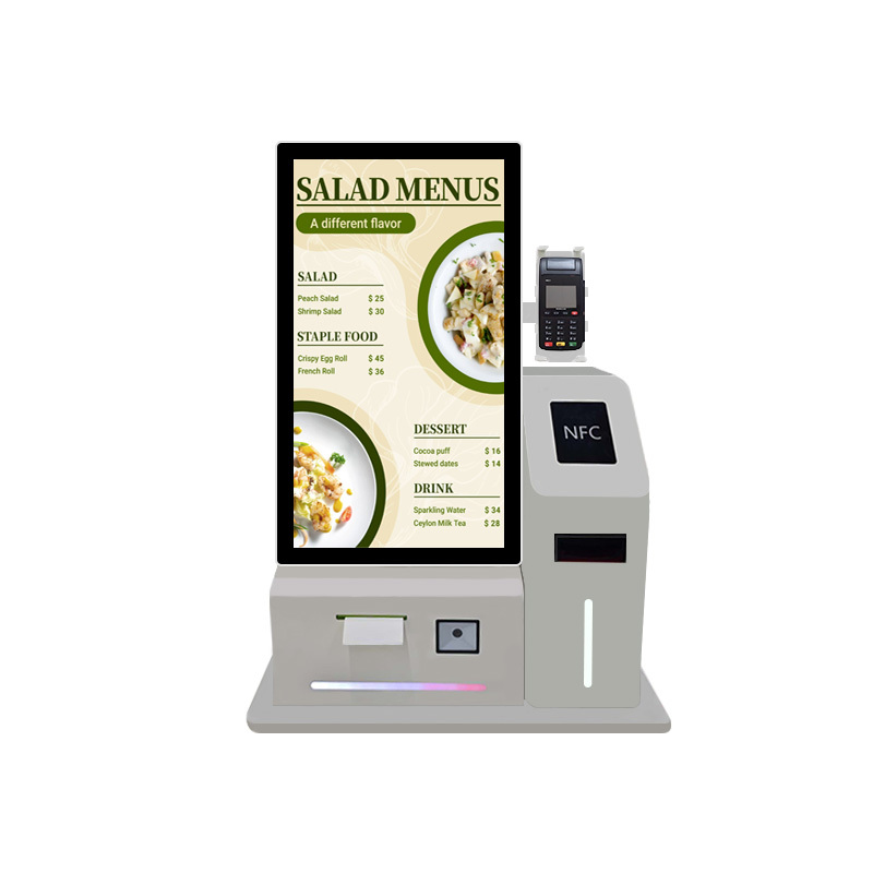  24inch Desktop WIFI Cash/NFC Online Payment LCD Touch Screen Kiosk Multi-touch Capacitive Display with Printer POS Stand for KFC MacDonalds Restaurant Manufactures
