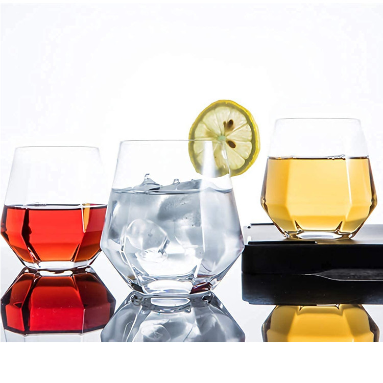 Diamond Shaped Tritan Stemless Wine Glasses PET Plastic Whisky Glass Non Toxic