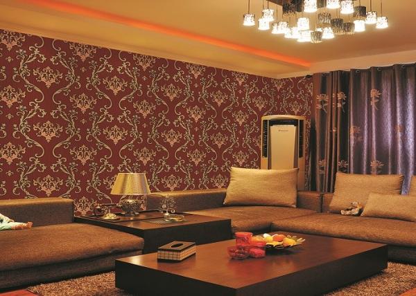 Brick Red Non-Pasted Vinyl Coated Paper Contemporary Wall Wallpaper For