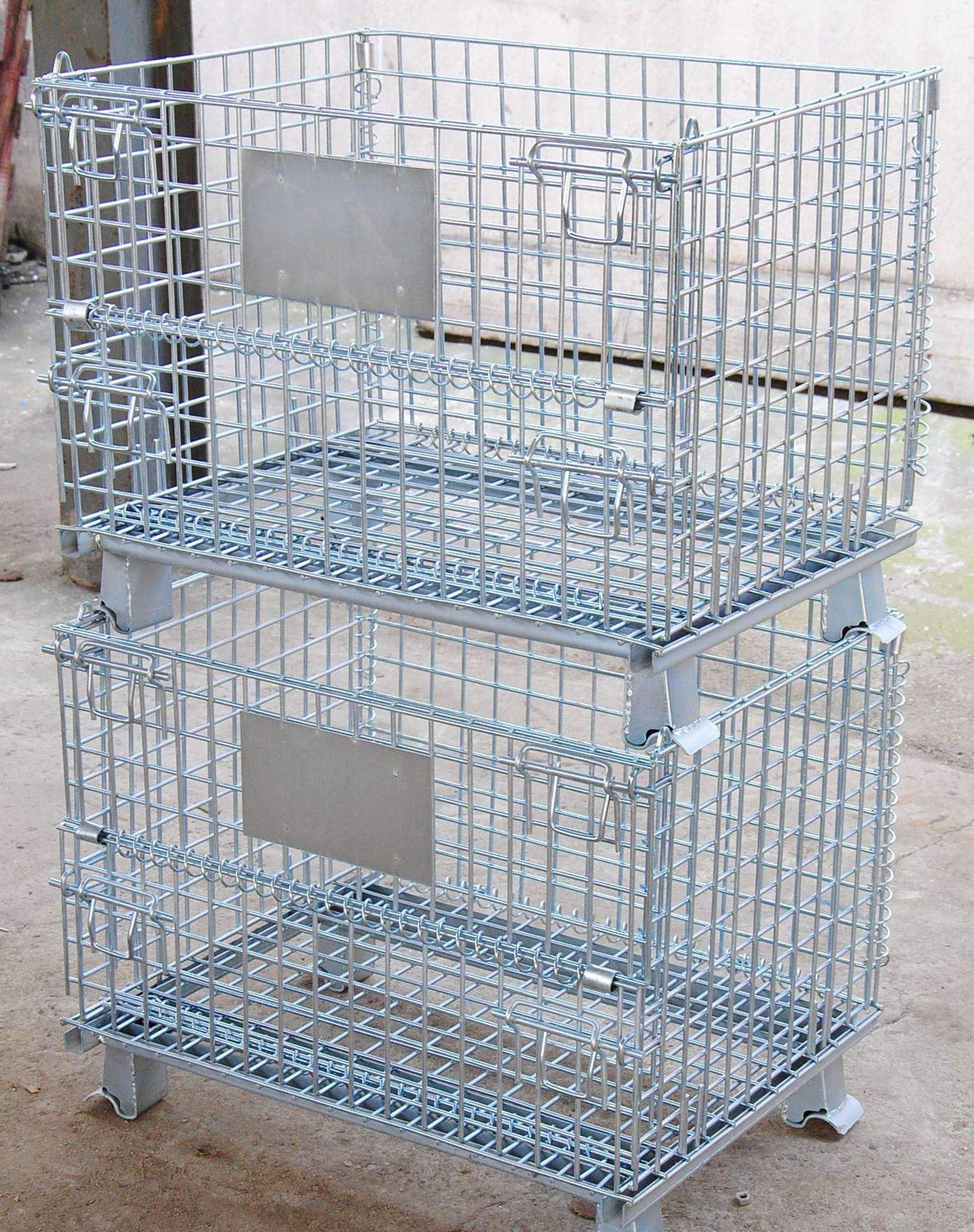 Wire Mesh Box Container Heavy Duty Storage Cage With Caster Zinc Surface