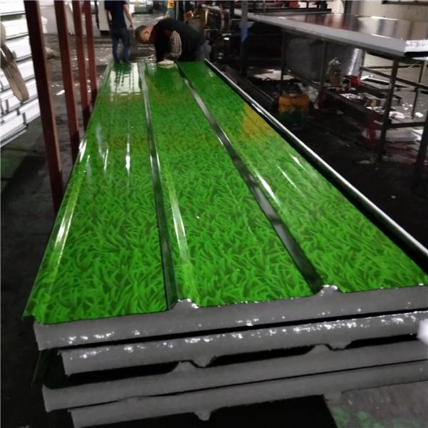 overlap waterproof 75mm silver paper eps sandwich roof panel with 0.426mm grass