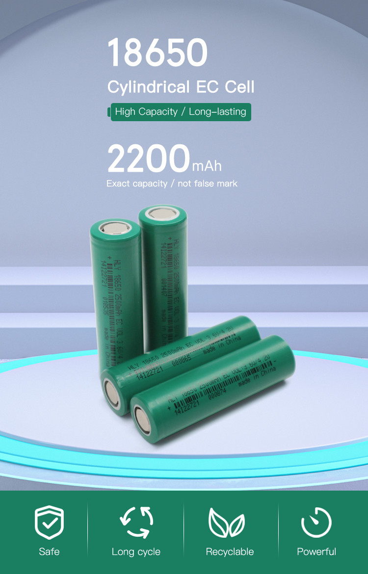 Low Current 2500mAh Lithium Cylindrical Battery Cells 18650 For Bright Flashlight