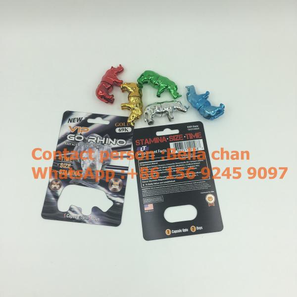 Shinny Silver / Gold sex pill Rhino toys for Go Rhino packaging, Metal Rhino