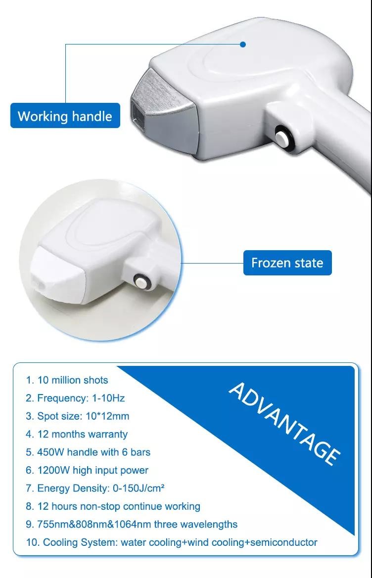 Portable Big spot size 3 wave length 755nm 808nm 1064nm diode laser for Hair Removal beauty device LF-646A