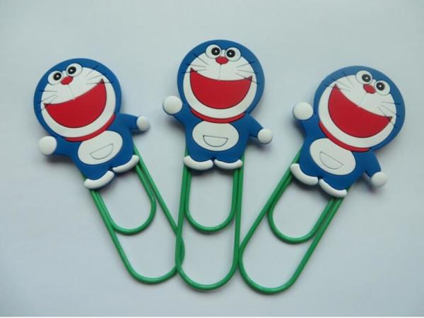 Lovely Doraemon Rubber PVC Bookmark With Green Clip , Mini Size , Best Christmas