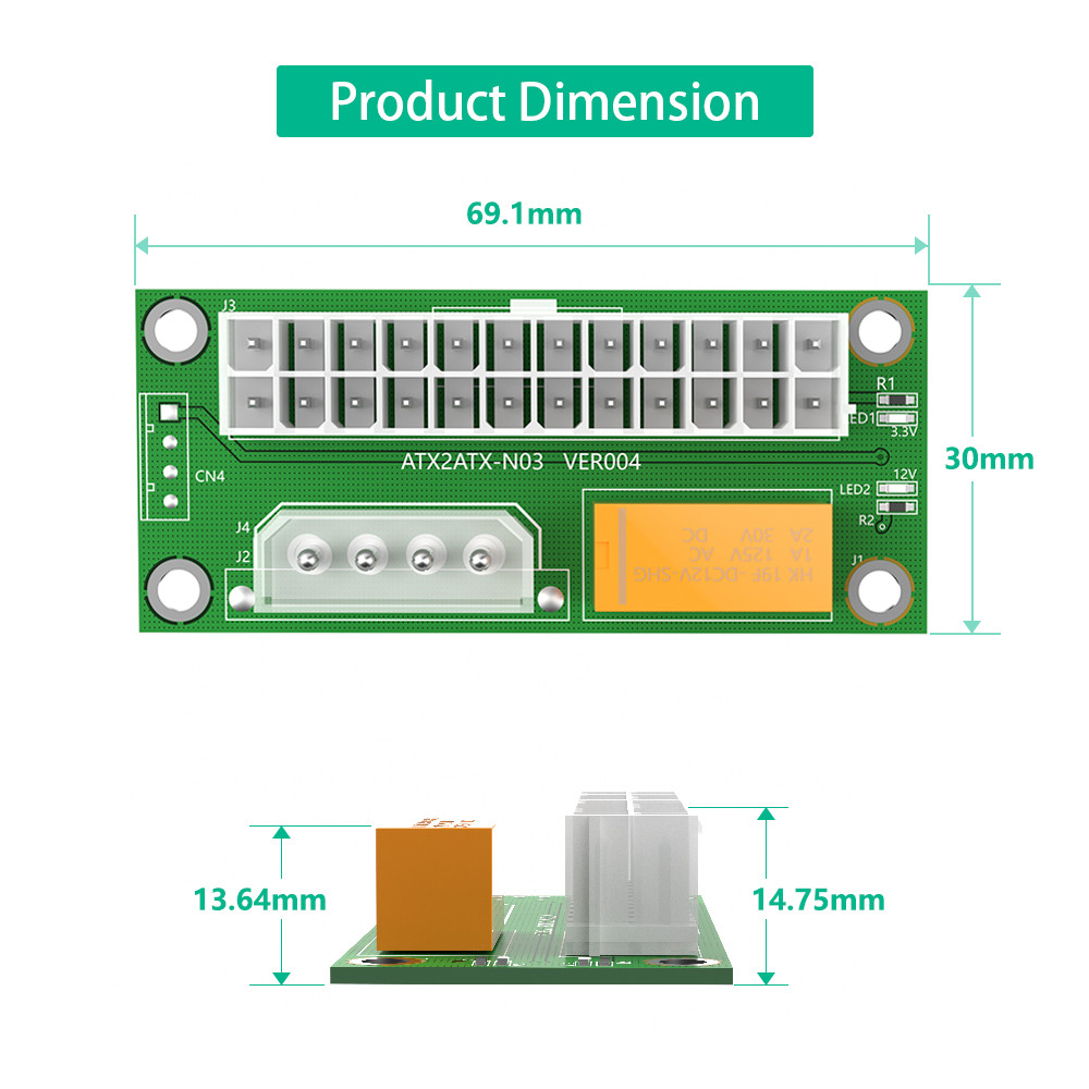 ATX2ATX-N03 Dual PSU Adapter ATX 24Pin to 4Pin SATA Power Sync Starter Card Extension Cable Riser Adapter