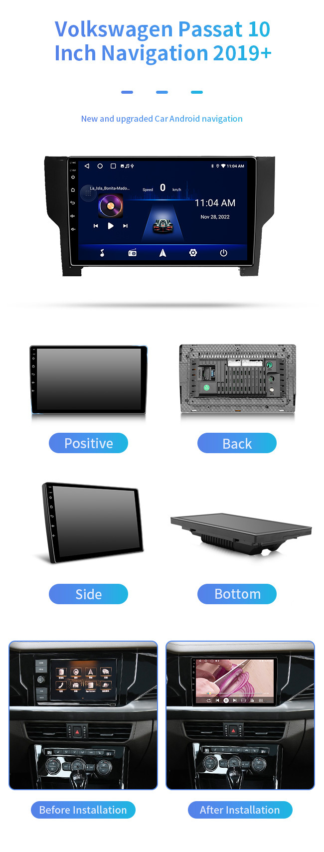 Voice Controlled GPS Bluetooth Car Navigation 10'' 4 Core For Volkswagen Passat 2019+