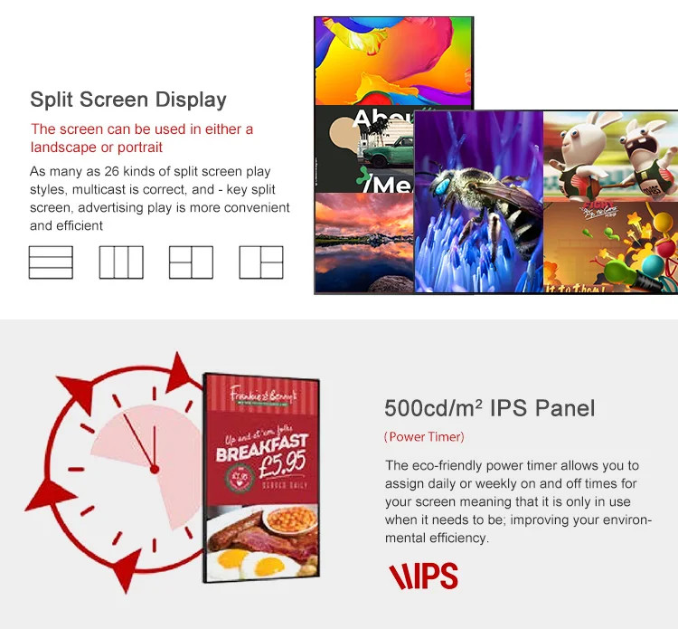 86" Wall Mounted Advertising Screen Sheet Metal Housing And Tempered Glass