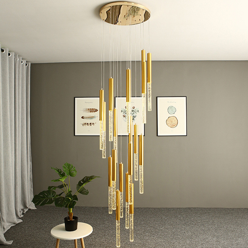 LED 3W Aluminium Rotating Stair Crystal Pendant Light Linear Shape D35*580mm