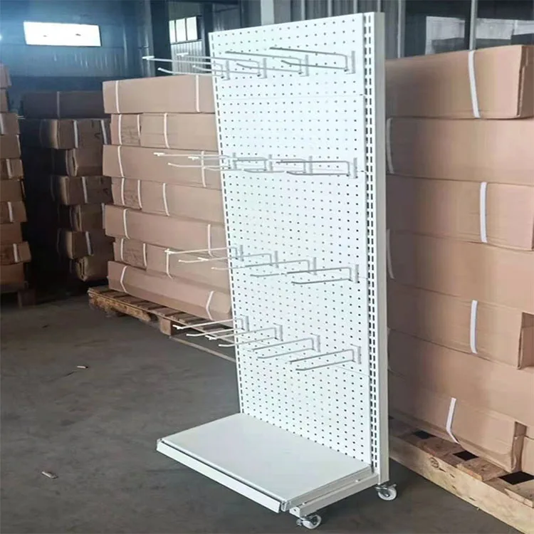 Factory customized color size white hardware store shelves with wheels