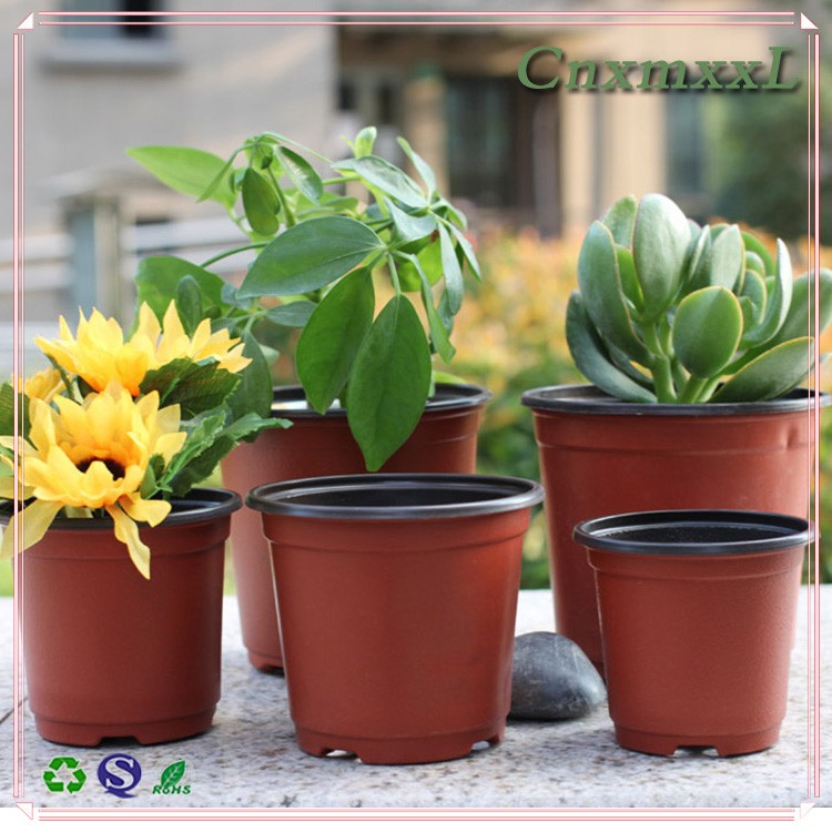 Metal Shiny Plastic Flower Pot with Saucer Together Chinese Style