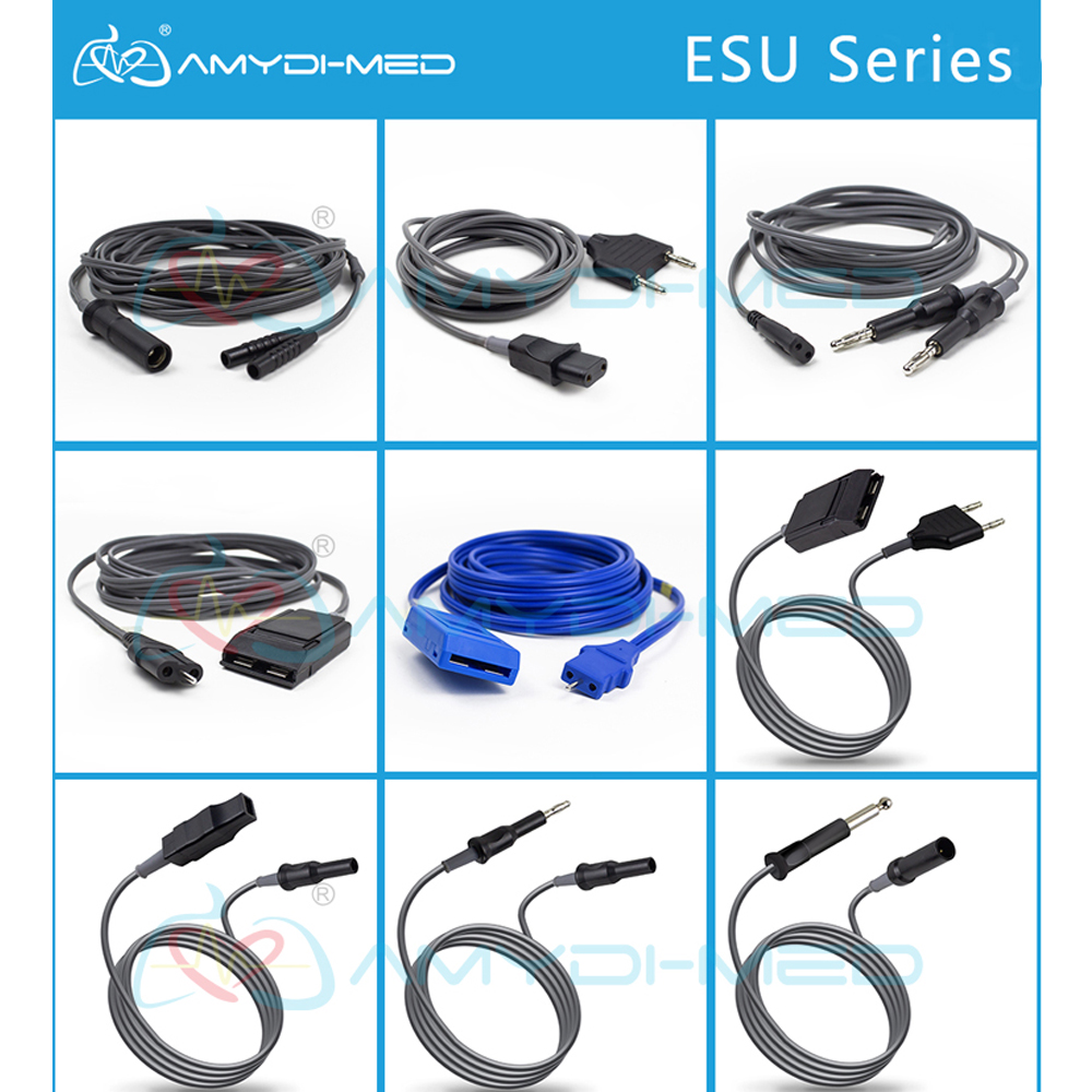 CE approved Reusable Silicon Electrosurgical Handpiece Cable compatible with Erbe 5P to 2.0 banana pin+2.5