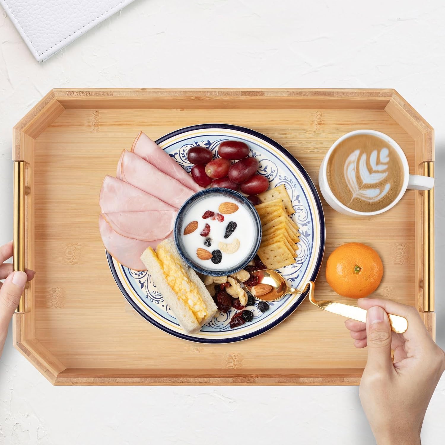 Wholesale Tray with Handles Wooden Serving Tray Snack Tray Great for Breakfast Coffee Tables