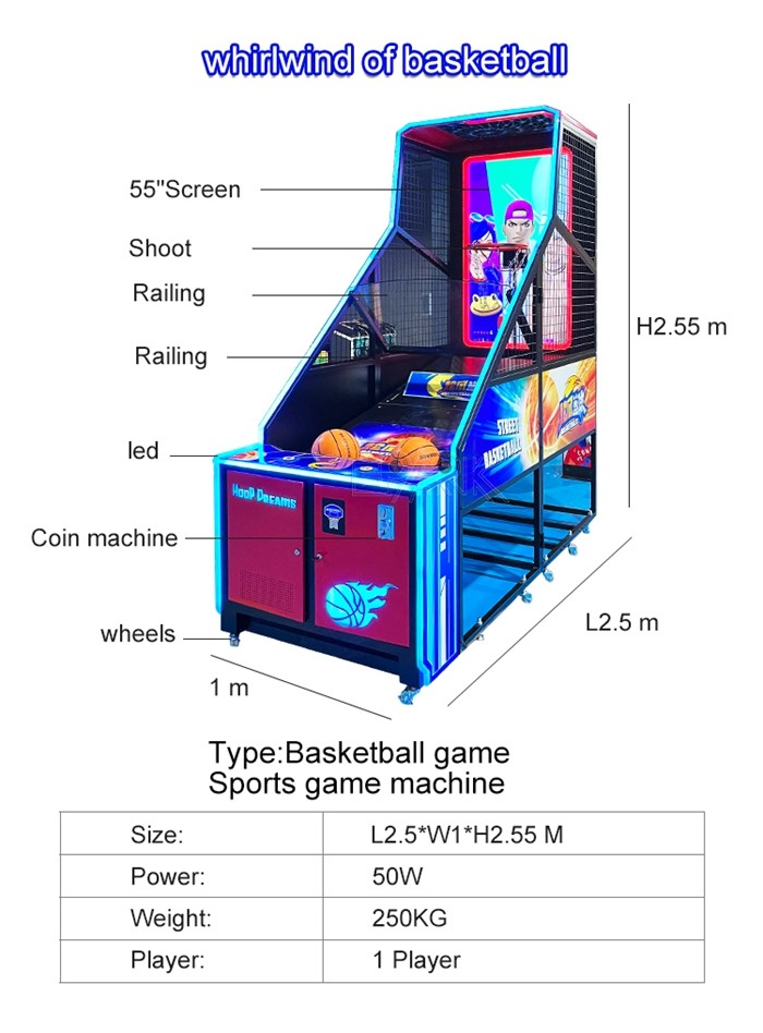 Single Player Led Arcade Basketball Game Machine For Amusement Park