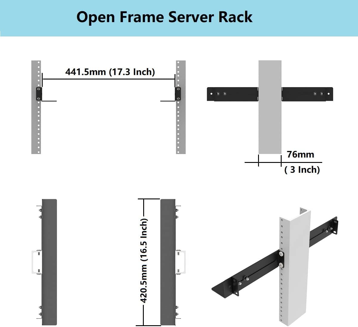 1U 2U 3U 4U 6U 8U 10U Server Rack Rails with Adjustable Depth and Customizable Height