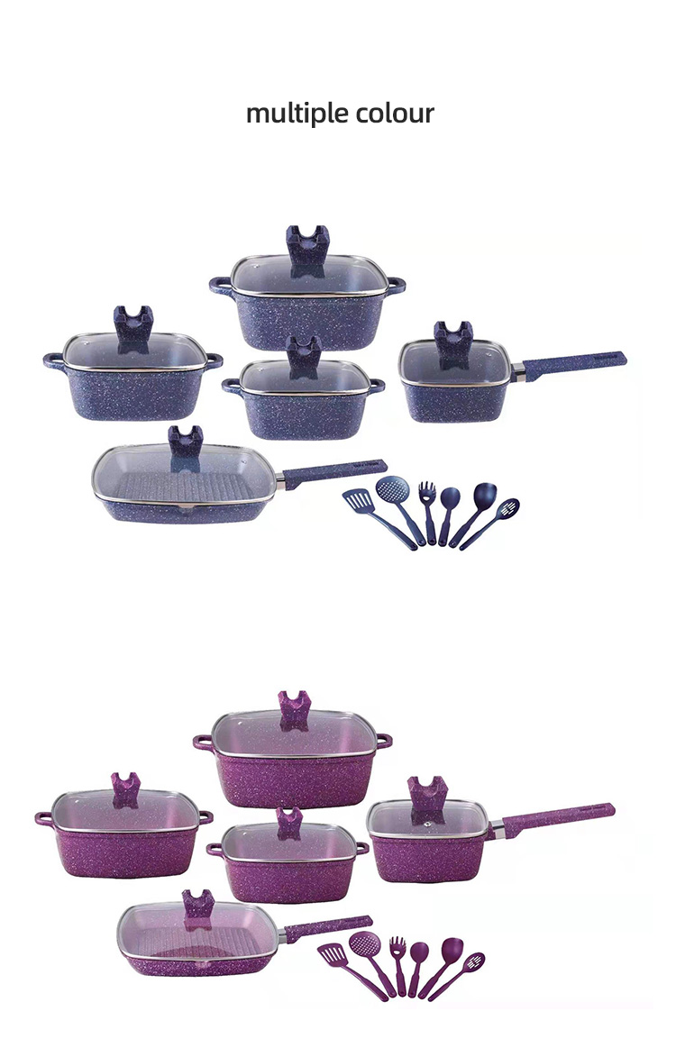 16Pcs Maifan Stone Aluminum Cookware Set With Anti Heat Handle