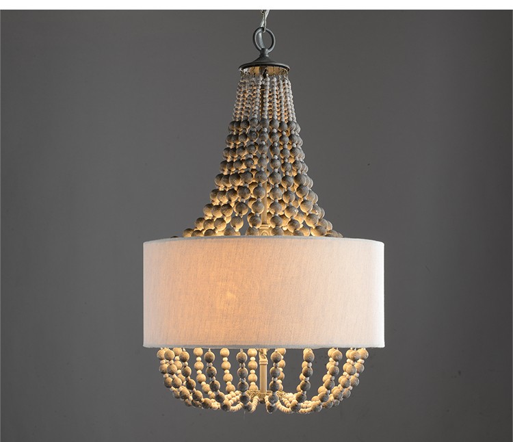 Circular iron chandelier with wood bead Lampshade (WH-CI-42)