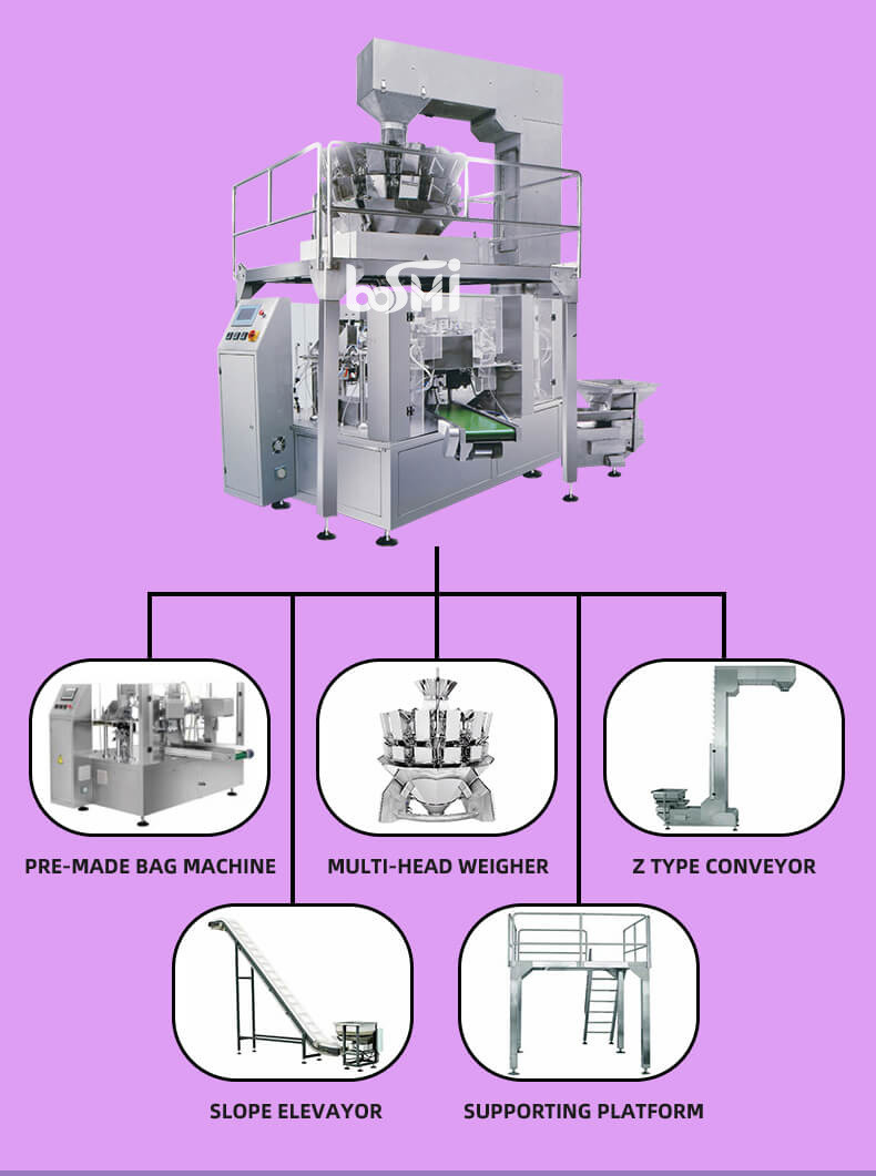 Multihead Weigher Food Granule Beans Snack Packing Machine With Zipper